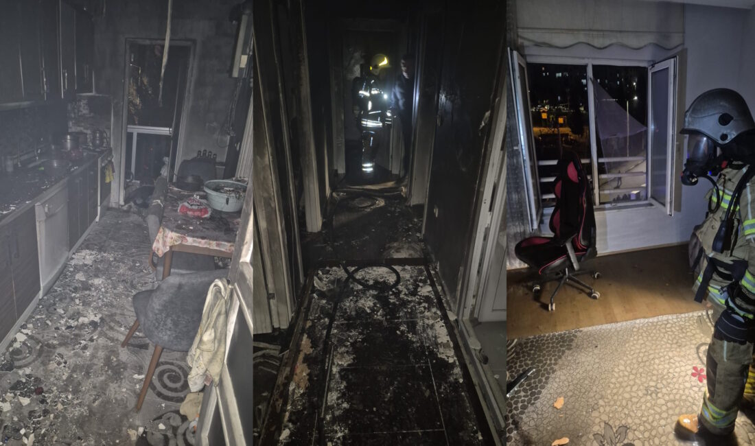 Bursa’nın İnegöl ilçesinde bir apartman dairesinde çıkan yangında mahsur kalan